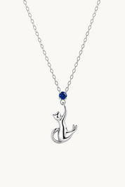 Sterling Silver Blue Zircon Cat Pendant Necklace
