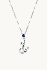 Sterling Silver Blue Zircon Cat Pendant Necklace