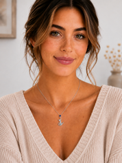 Sterling Silver Blue Zircon Cat Pendant Necklace