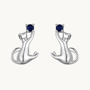 Sterling Silver Blue Zircon Cat Stud Earrings