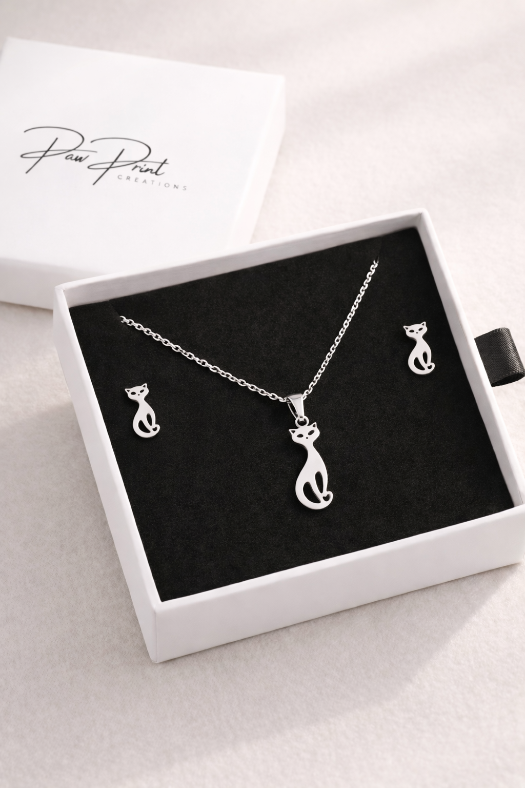 Cat Silhouette Necklace & Earrings Set