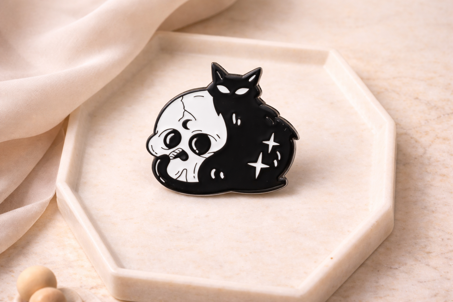 Cat & Skull Enamel Pin