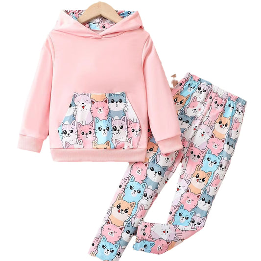 Girls' Cartoon Cat Clothing Set