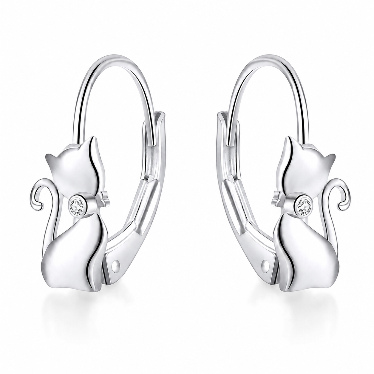 Sterling Silver Cat Bow Earrings