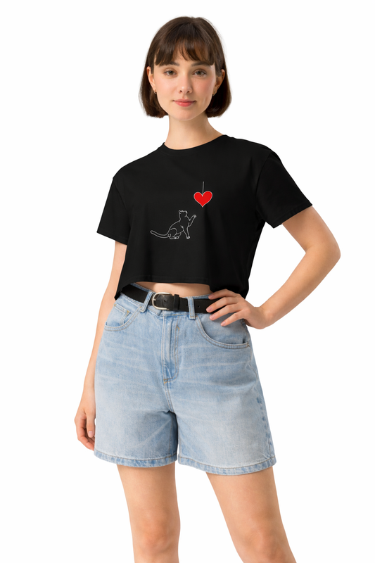 Cat Playful Heart Crop Top