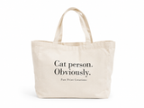Cat Person. Obviously. Large Cotton Canvas Tote Bag