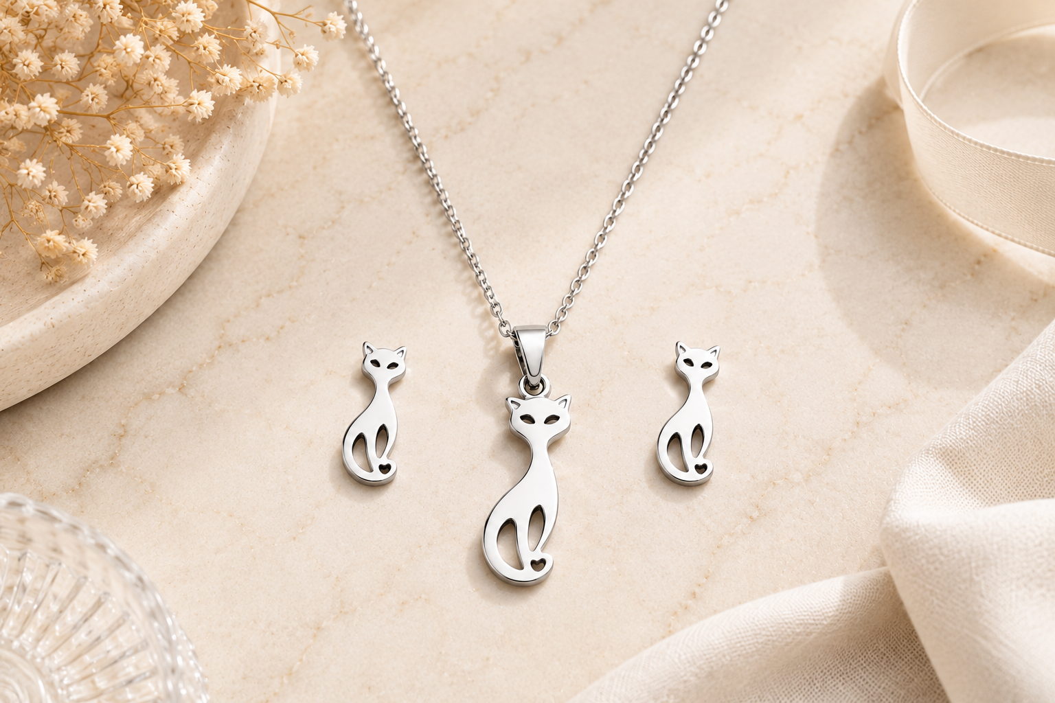 Cat Silhouette Jewellery Set