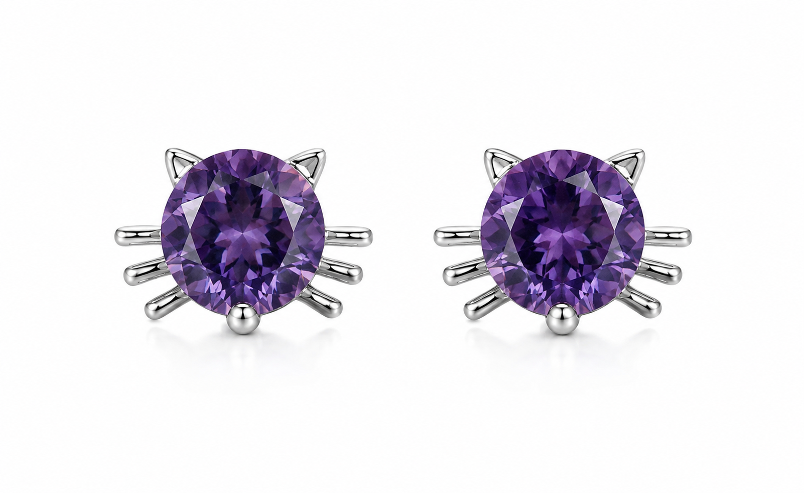 Sterling Silver Cat Sparkle Stud Earrings