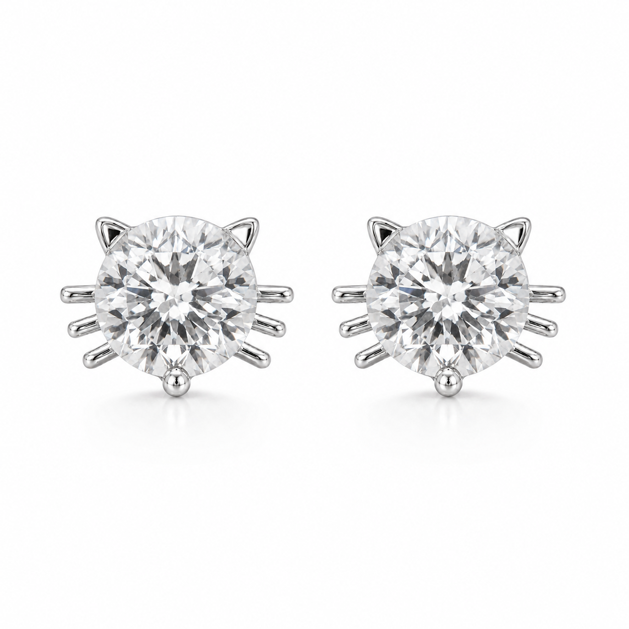 Sterling Silver Cat Sparkle Stud Earrings