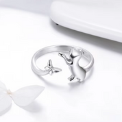 Sterling Silver Cat & Butterfly Adjustable Ring