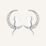 Sterling Silver Cat Moon Stud Earrings