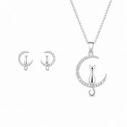 Sterling Silver Cat on the Moon Jewellery Set