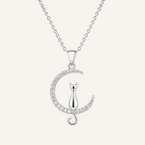 Sterling Silver Cat on the Moon Pendant Necklace