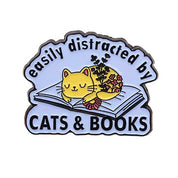 Easily Distracted by Cats & Books Enamel Pin