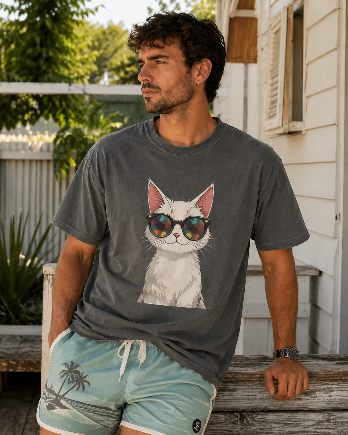 Cool White Cat Heavyweight Tee