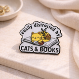 Easily Distracted by Cats & Books Enamel Pin