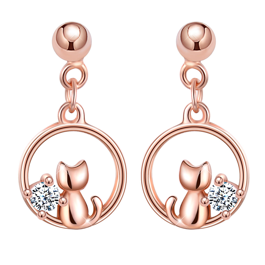 Rose Gold Cat Drop Earrings