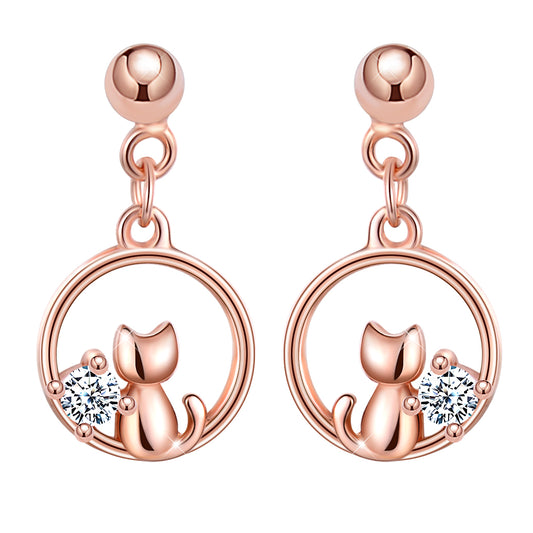 Rose Gold Cat Drop Earrings