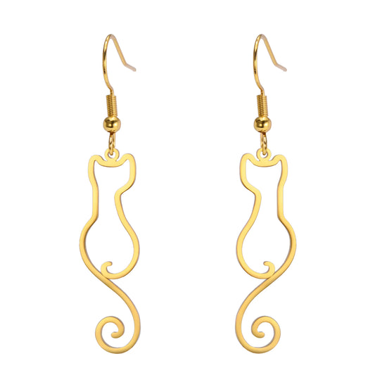 Cat Pendant Drop Earrings