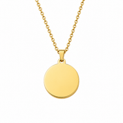 Gold necklace with a round pendant on a white background