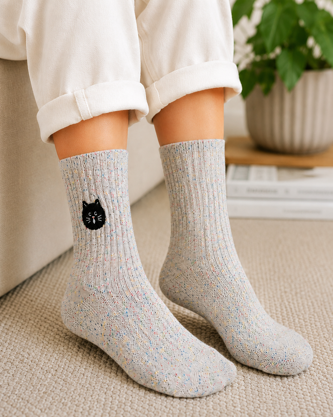 Grey Confetti Cat Socks