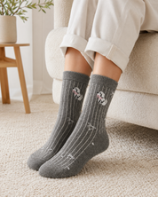 Grey White Dog Ribbed Socks