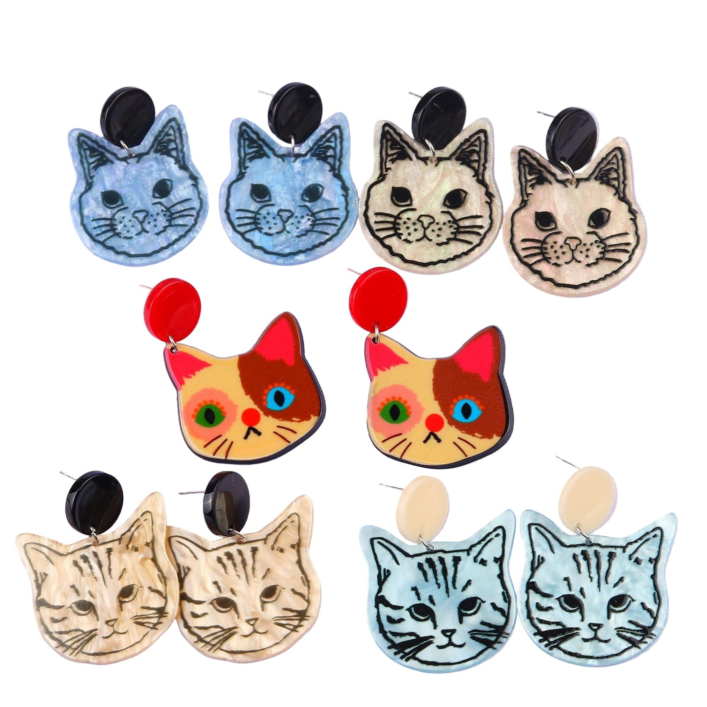 Cartoon Cat Acrylic Stud Earrings