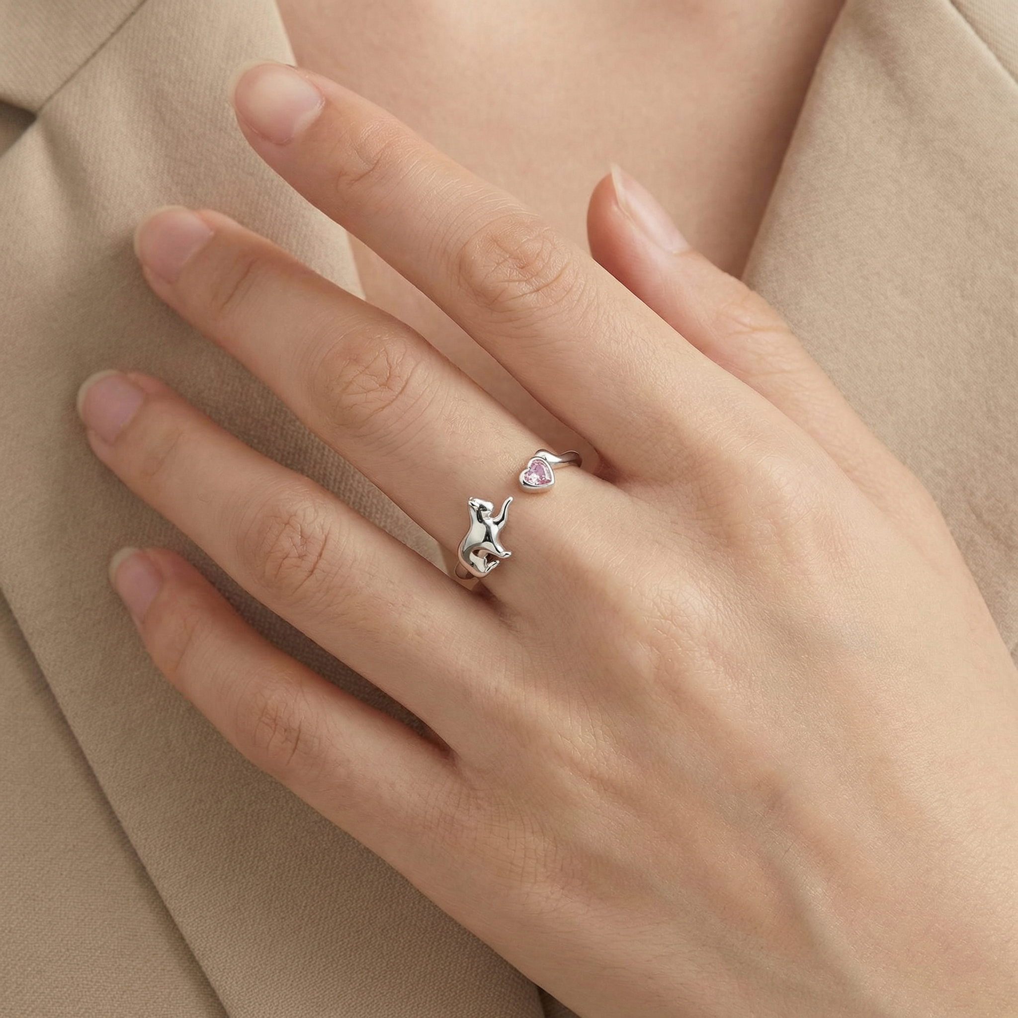 Cat Touch Heart Ring