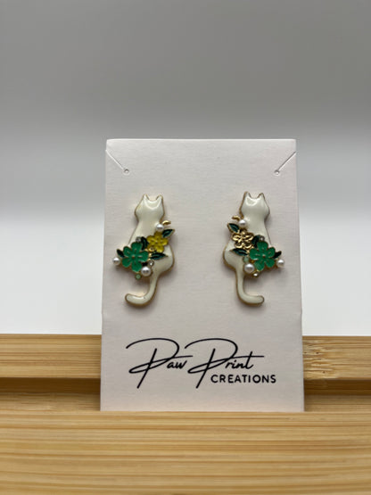 Women's Cat & Flowers Earrings