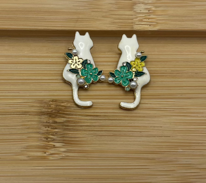 Women's Cat & Flowers Earrings