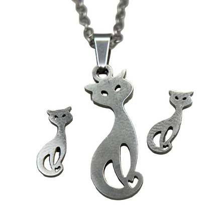Cat Silhouette Necklace & Earrings Set