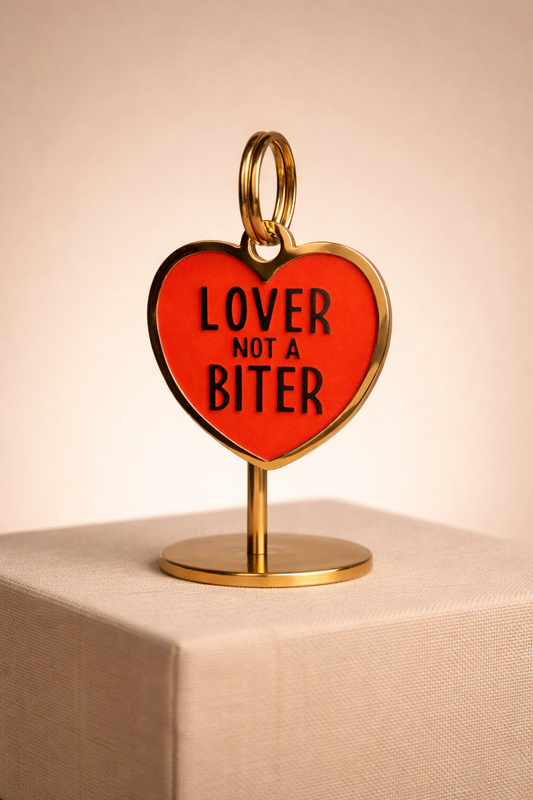 Lover Not a Biter Heart ID Tag