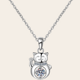 Sterling Silver Lucky Cat Moissanite Necklace