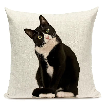 Cat Print Linen Cushion Cover