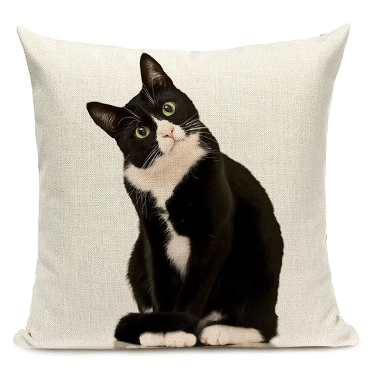 Cat Print Linen Cushion Cover