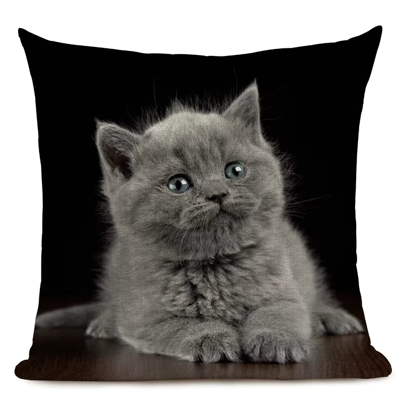 Cat Print Linen Cushion Cover