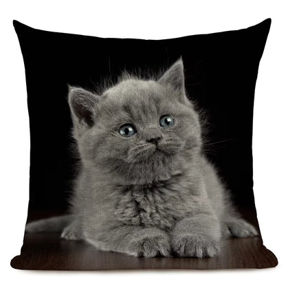 Cat Print Linen Cushion Cover