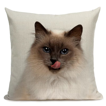 Cat Print Linen Cushion Cover