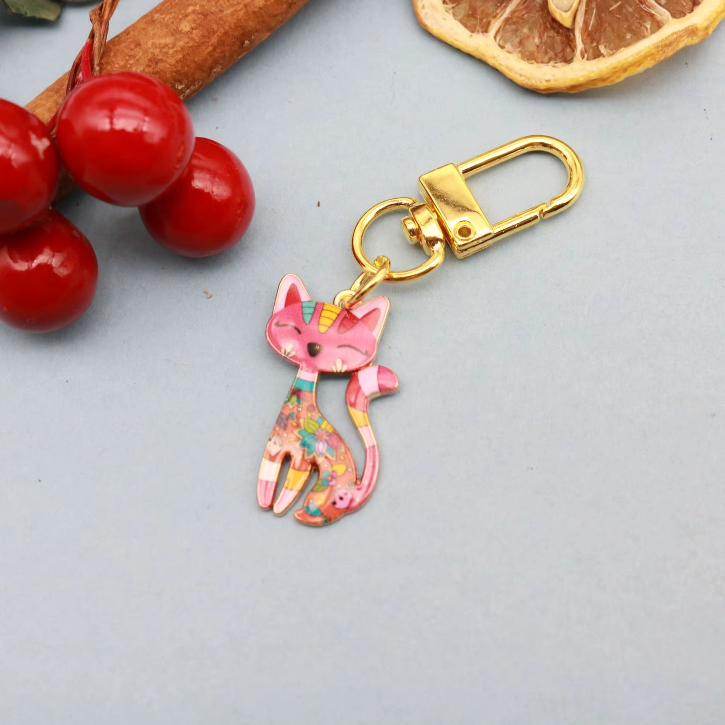Colourful Cat Carabiner Keychain