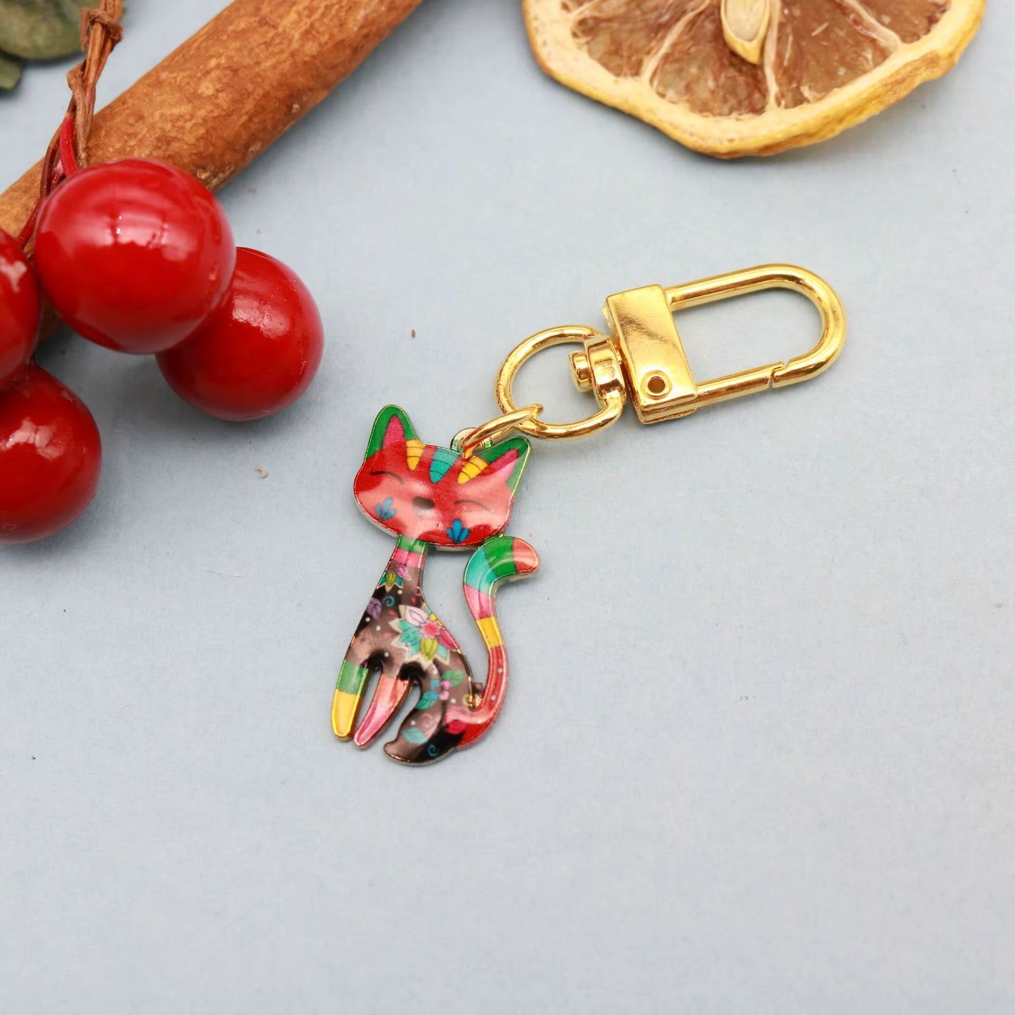 Colourful Cat Carabiner Keychain