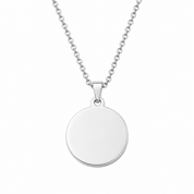 Silver necklace with a round pendant on a white background