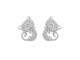 Sterling Silver Sparkling Cat Stud Earrings