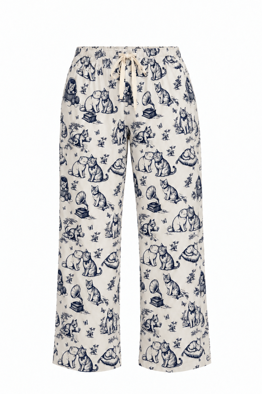 Vintage Paw Bamboo Cat Pyjama Pants