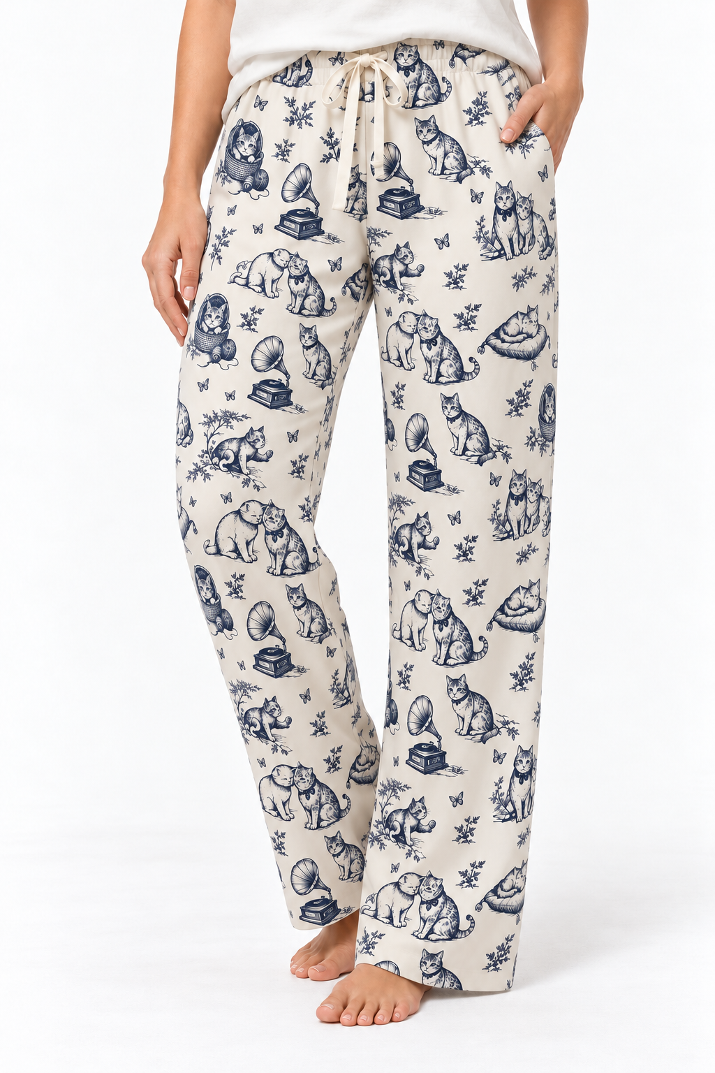 Vintage Paw Bamboo Cat Pyjama Pants