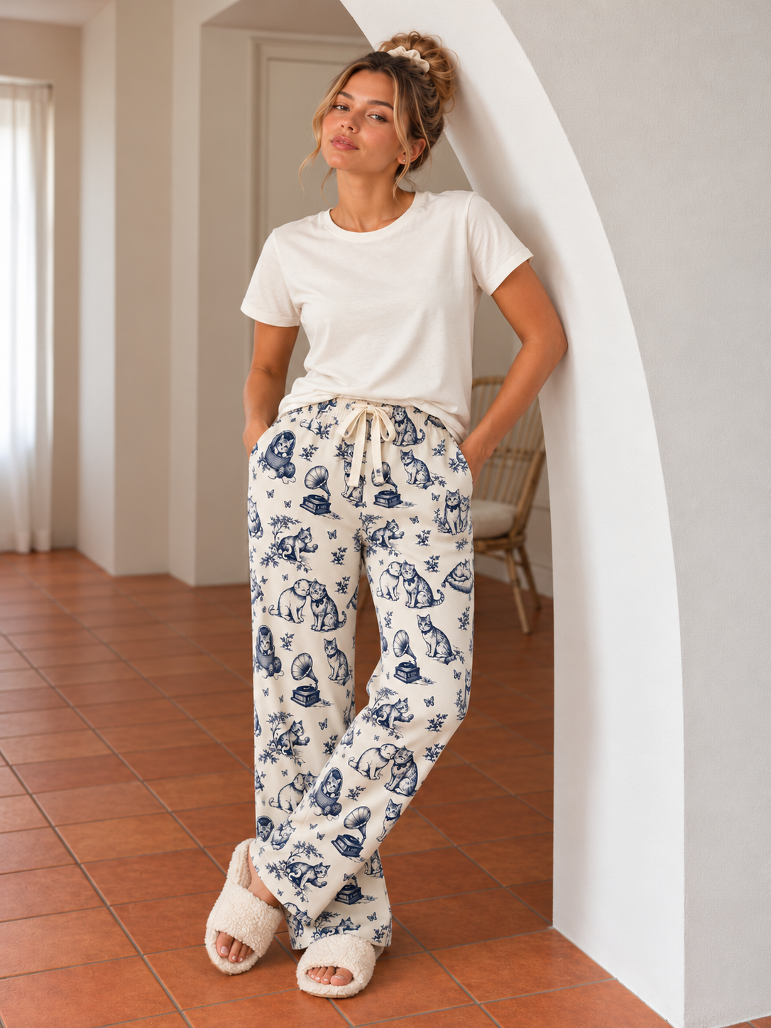 Vintage Paw Bamboo Cat Pyjama Pants