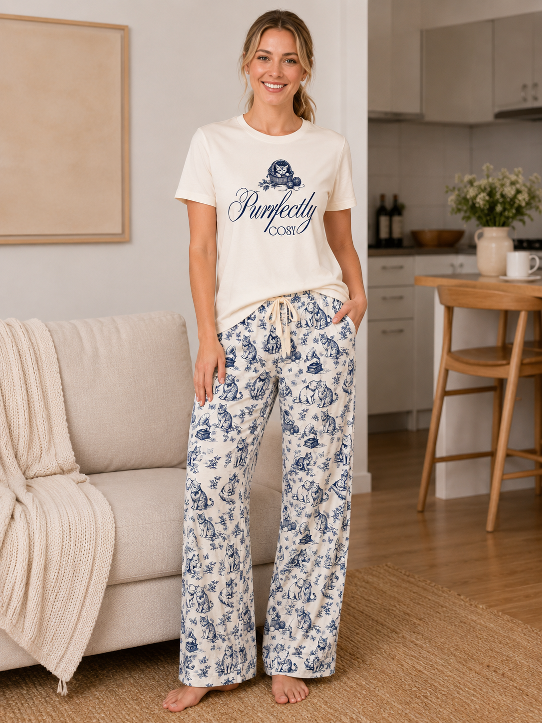 Vintage Paw Bamboo Cat Pyjama Set