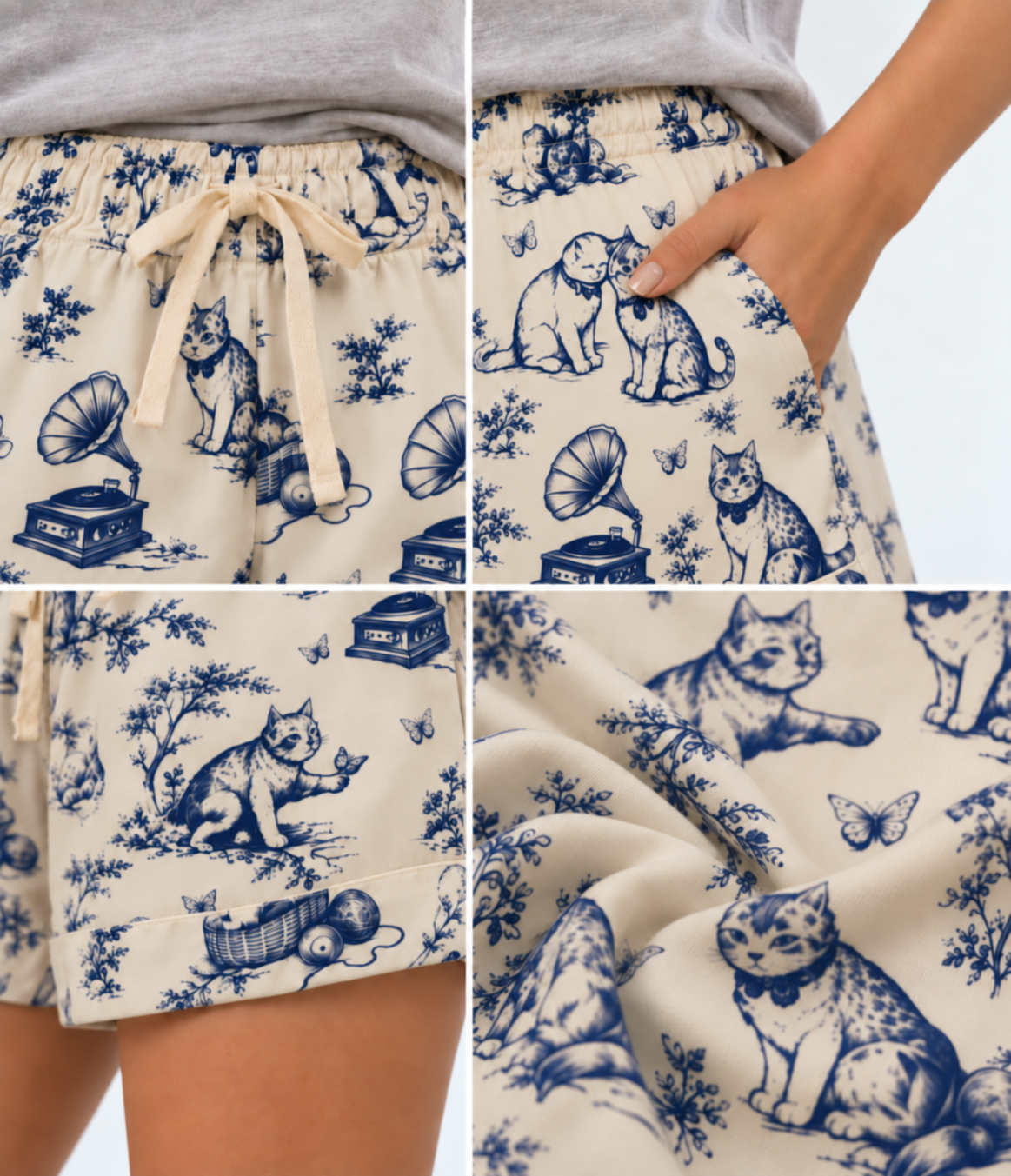 Vintage Paw Cotton Cat Pyjama Shorts