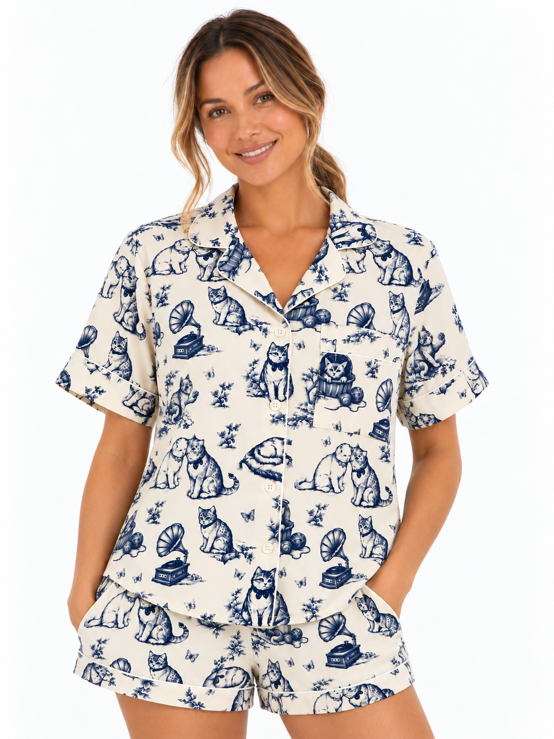 Vintage Paw Cotton Cat Pyjama Top