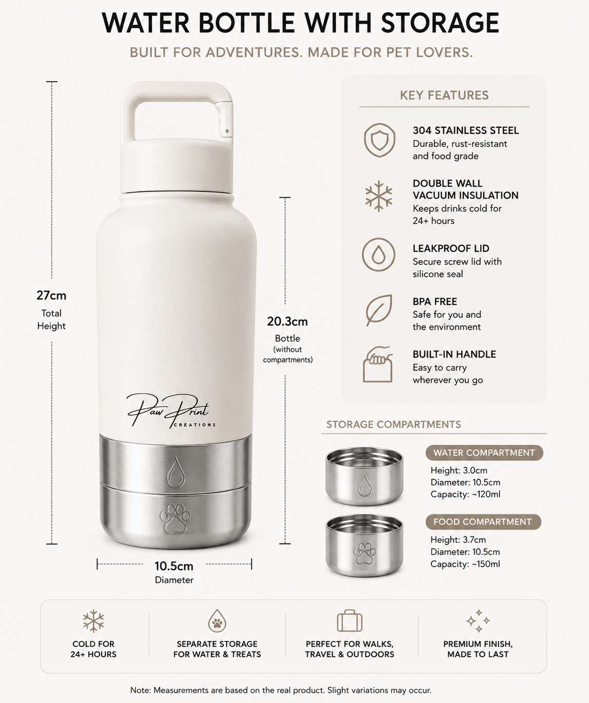 Insulated Water Bottle with Storage (Cream)