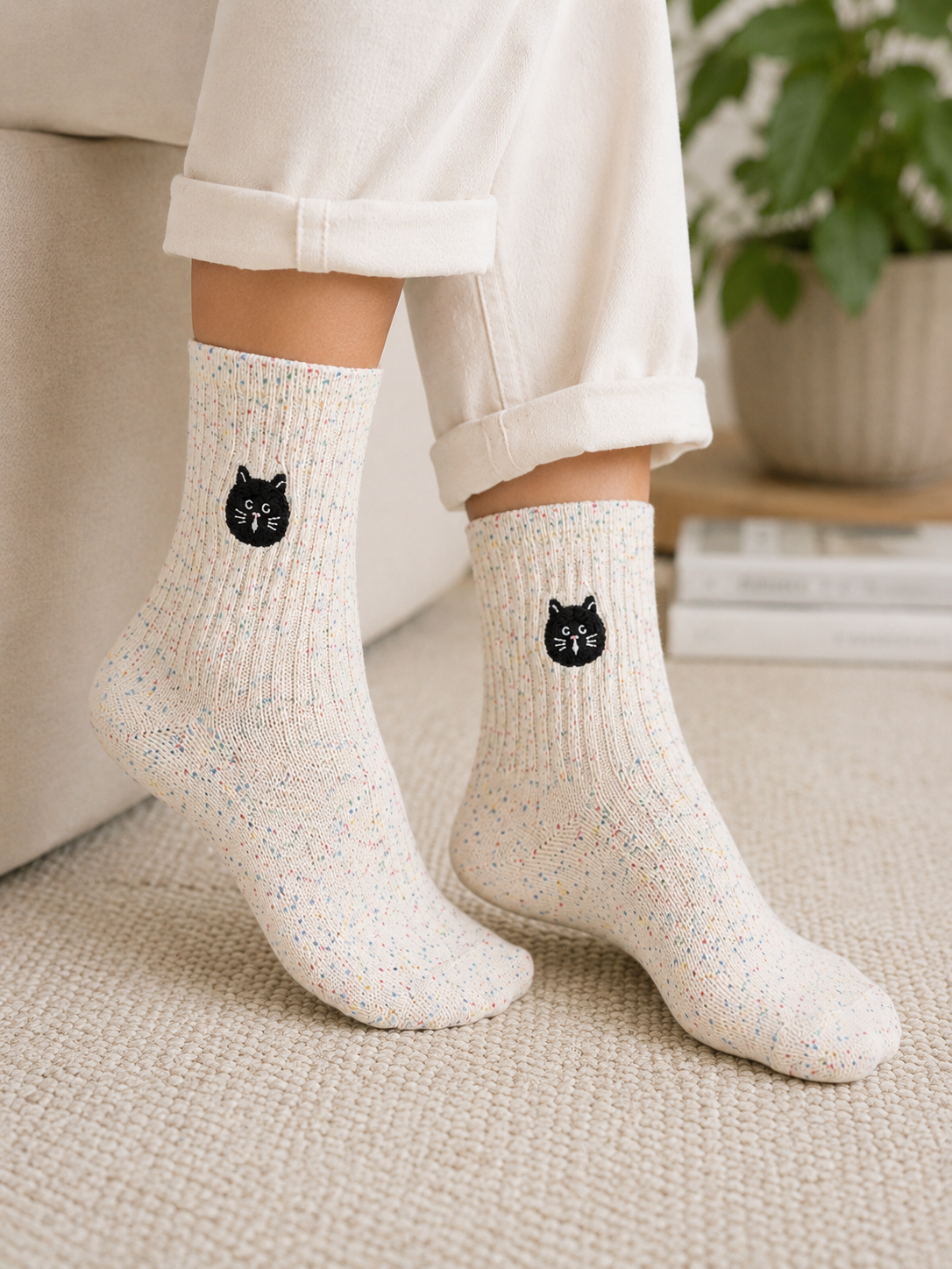 White Confetti Cat Socks